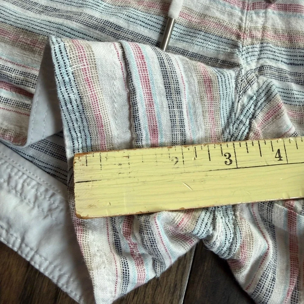 Athleta Womens Striped Linen Shorts Size 0 Multicolor Drawstring Dolphin Hem 3in